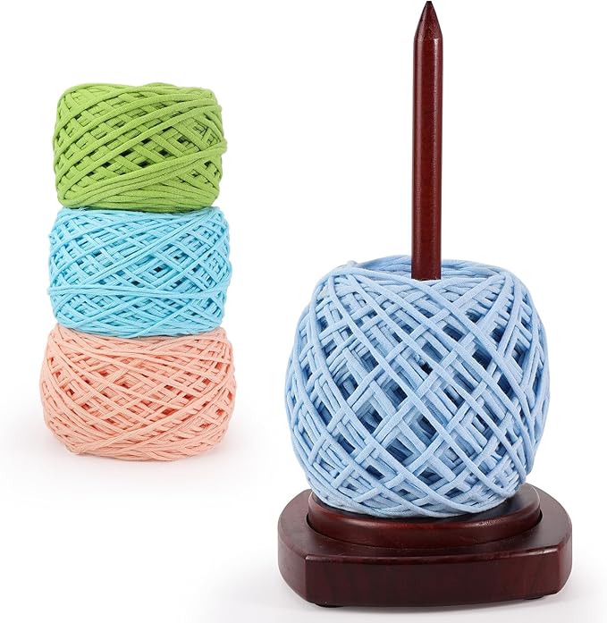 Caydo Wooden Yarn Holder for Knitting and Crocheting, Easy Install and Operate Yarn Spinner Holder, Yarn Spinner with Yarn Storage, Perfect Crochet Gift for Craft Enthusiasts - Brown