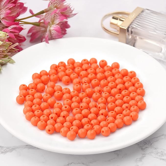 bonny boxx 200pcs 10mm smooth orange-red acrylic round beads, plastic resin bubblegum balls chunky gumball beads for necklace and bracelet making, crafting supplies
