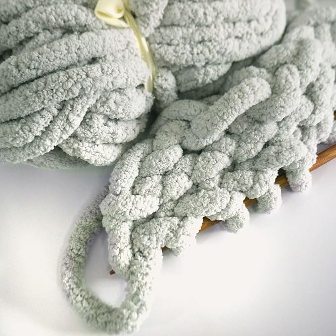 Light Gray Chunky Chenille Yarn for Crocheting Bulky Thick Fluffy Yarn for Knitting,Super Bulky Hand Blanket, Soft Plush Yarn Crochet Carpet/Scarf/Cushion/ 8 Jumbo Pack(63.76oz/197.68yd