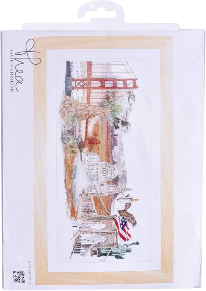 Thea Gouverneur - Counted Cross Stitch Kit - America - Aida - 18 Count - Embroidery Kit for Adults - DMC Embroidery Threads and Other Cross Stitch Supplies Included - 544A