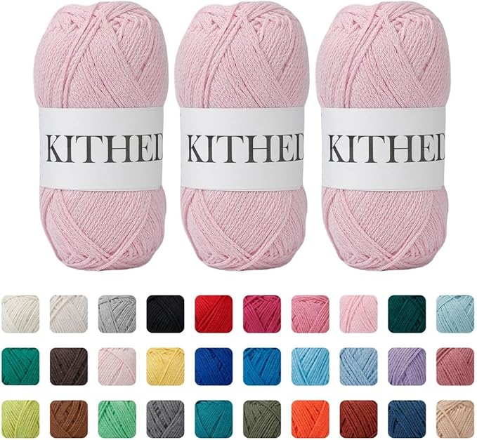 Cotton Yarn，10.5oz，526yard，3 Pack ，Soft Yarn for Crocheting and Knitting (08 Light Pink)