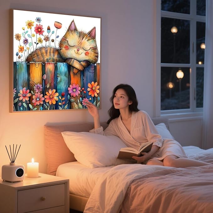 ijbnhd Cute Cat Diamond Art Kits for Adults, DIY Cat Diamond Painting Kits for Adults, 5D Flowers Full Drill Gem Art for or Crafts Home Wall Decor Gift 14X14inch