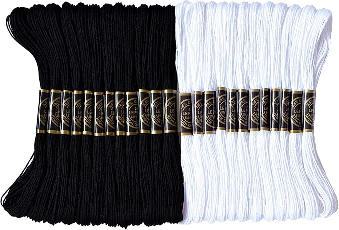 Premium Embroidery Floss - Cross Stitch Threads - Friendship Bracelets Floss - Crafts Floss-Black and White - Hand Embroidery Thread 24 Skeins Per Pack