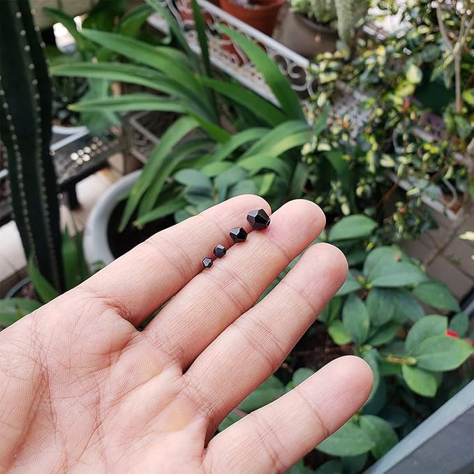 Black Bicone Glass Beads for Jewelry Making, Faceted Crytal Spacer Beads for Bracelet Necklace Earring (3mm 4mm 6mm 8mm Mixed Sizes, 1040pcs)