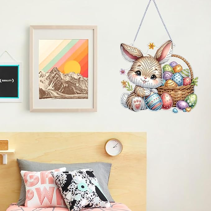 ARPADAMO Hanging Diamonds Art kit for Adult,DIY Easter Bunny Pendant Diamonds Painting Art Kit, 6.6x7.0 inch Acrylic Diamonds Painting Board Kit Ornament, Special Crystal Diamond Hanging Ornament
