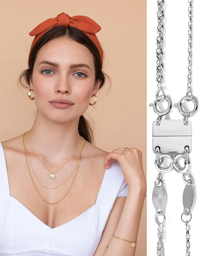 layering magnetic necklace clasp,18 k gold and silver separator for stackable necklaces
