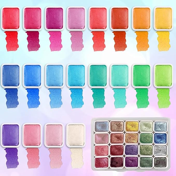 Christmas Forestry Shifting Watercolor Painting Set,Forestry - Color Shifting Watercolor Paint Set,20 Colors Watercolor Painting Setes,Shimmer Metallic Colourful Paints Sest,Metallic Watercolor Paint Sets (2 PCS)