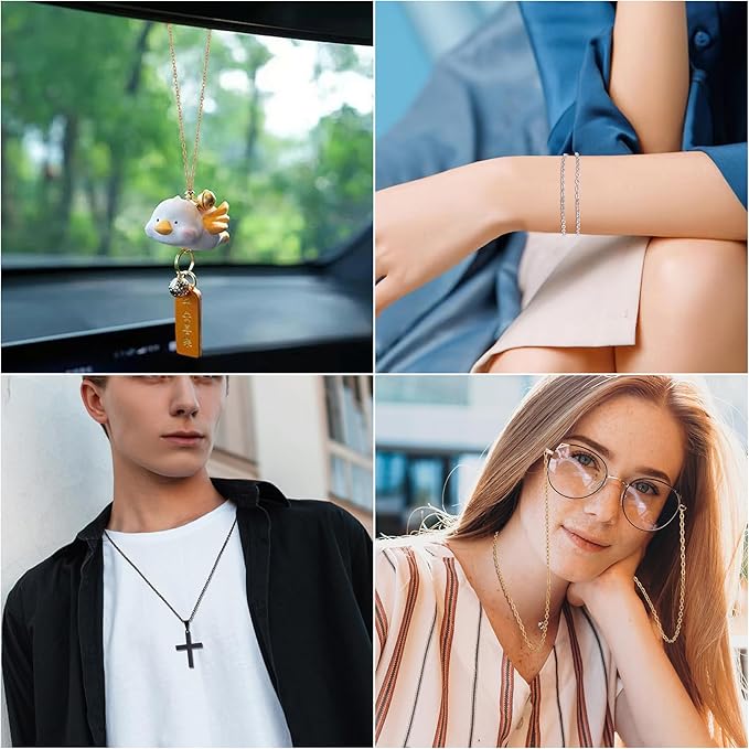 Topacket 33Feet 18K Gold Stainless Steel Necklace Chains Cable Link Chains for Jewelry Making DIY Craft Kit with Lobster Clasps Jump Rings