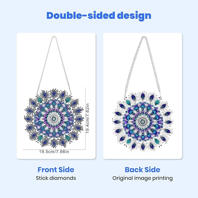 MXJSUA Special Shaped Hanging Diamond Painting Art Kits for Adults, Mandala Flower 3D Crystal Rhinestone Acrylic Gem Art Pendant Ornaments Kit for Home Decoration and Gift