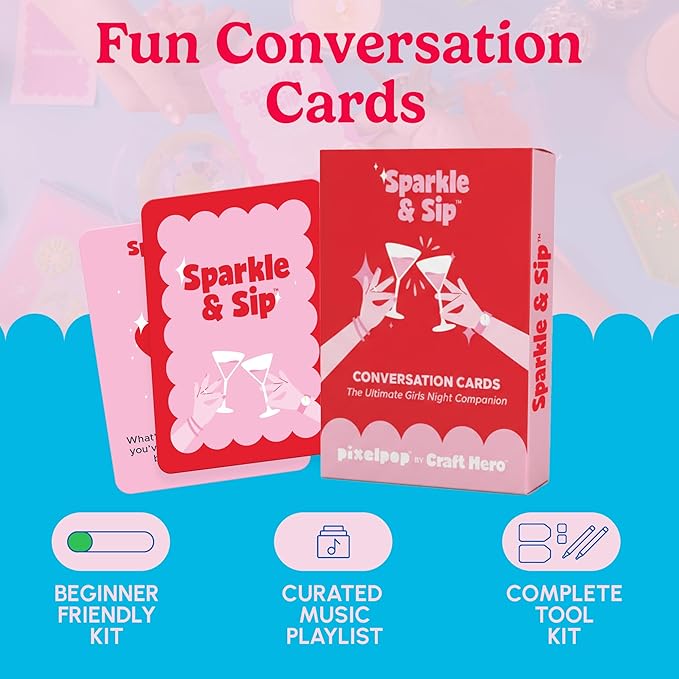 HOUSE OF PARTY Diamond Art Paintings | Girls Night Diamond Art Kit for Adults | Fun & Easy Craft Kit with Conversation Cards, Curated Music Playlist, and Wood Frames for Ready-to-Hang Art