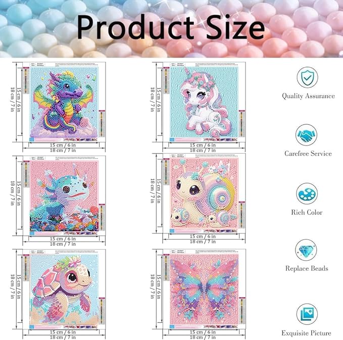 Tiwabb 6 Pack 5D Cartoon Diamond Art Kits for Kids Ages 8-12,Cute Animals Diamond Painting for Kids Beginners,Full Drill Gem Art for Kids DIY Crafts for Girls 8-12, for Home Wall Decor 7x7 Inch