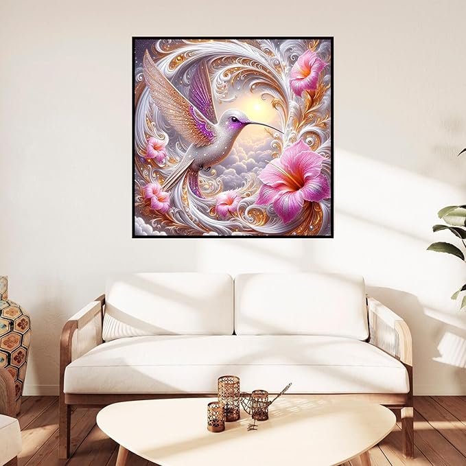 igoodom Hummingbird Diamond Art Kits for Adults, Birds Diamond Painting Kit, Full Drill Round Diamond Art Kits, DIY Gem Art and Crafts for Home Wall Decor Gift 14x14inch