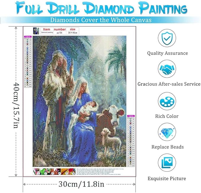 YPF 5D Christmas Nativity Scene Diamond Painting Kits for Adults Beginner, DIY Jesus was Born Diamond Art, Full Round Drill Religious Gem Art Kits, Home Wall Decor 12 x 16 Inch