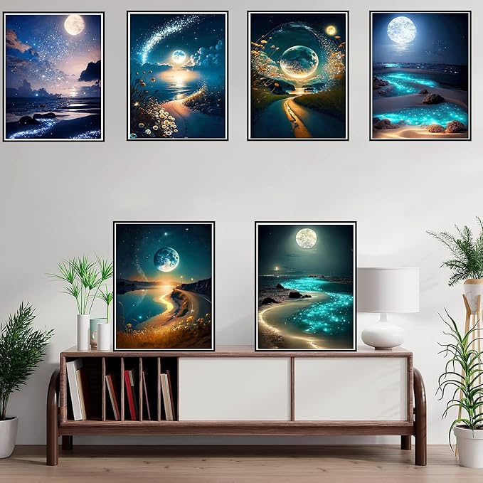 DOTZSO 6 Pack Diamond Painting Adult 5D Diamond Painting Kit DIY Full Diamond Art kit with Crystal Art and Craft for Beginners 12x16 Inches (Moon Lake)