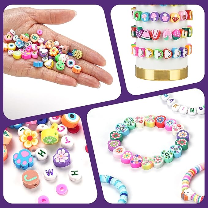 2300pcs Polymer Clay Beads Bracelet Making Kit, 24 Style Cute Fun Beads for Friendship Bracelets Letter Beads Charms Kit for Jewelry Making DIY Arts and Crafts Birthday Gifts Toys for Kids