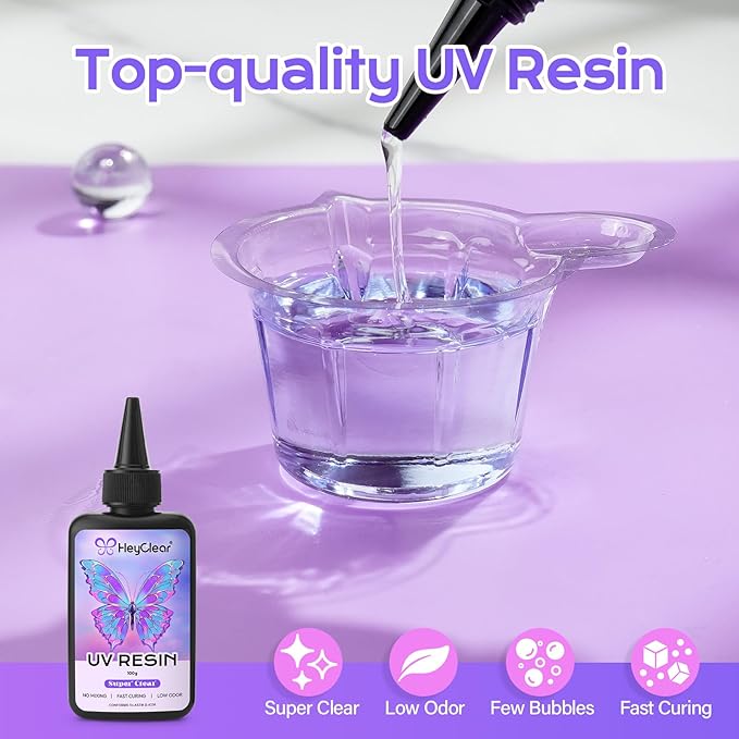 100g UV Resin kit -Super Clear, Hard Premixed and Fast Curing for Jewelry Making, Mold DIY Craft Decoration, Coating