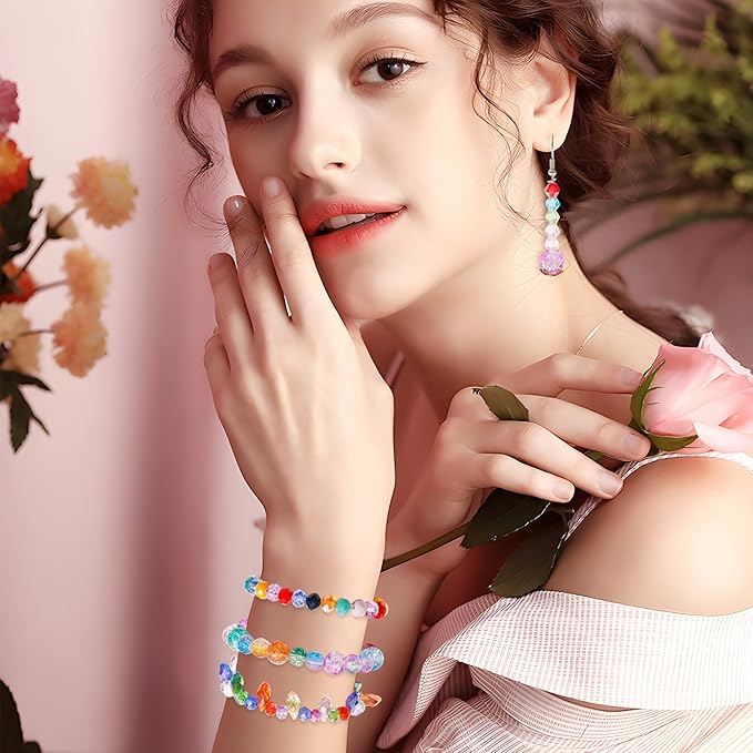 1000PCS Multicolor Glass Beads Rainbow Crystal DIY Bracelets Beads for Jewelry Necklace Wristband Earring Key Chain Crafts Kit (Colorful)