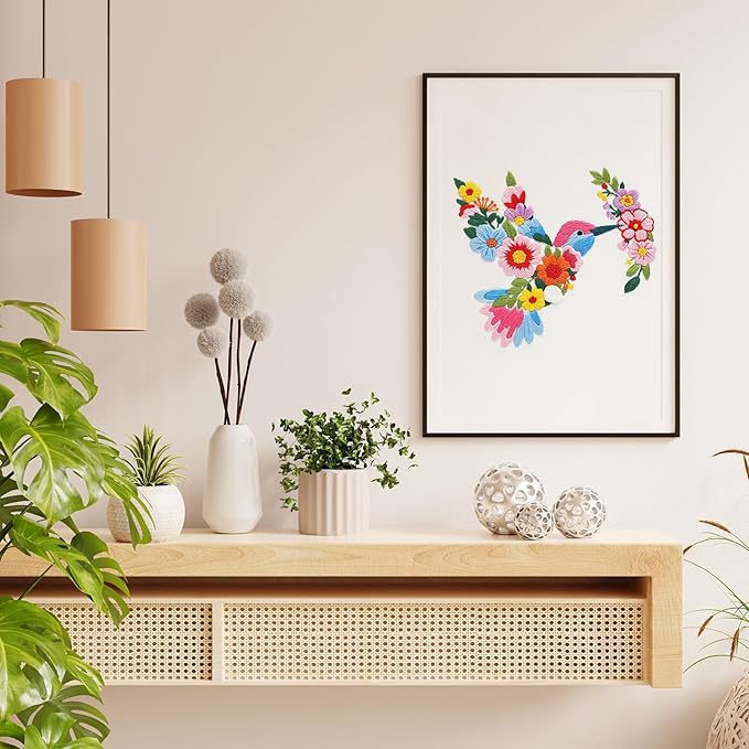 Nuberlic Bird Flower Embroidery Kit for Beginners -Adults Starter Cross Stitch Kit DIY Needlepoint with Hoop, Pre-Printed Fabric, Threads & Step-by-Step Guide