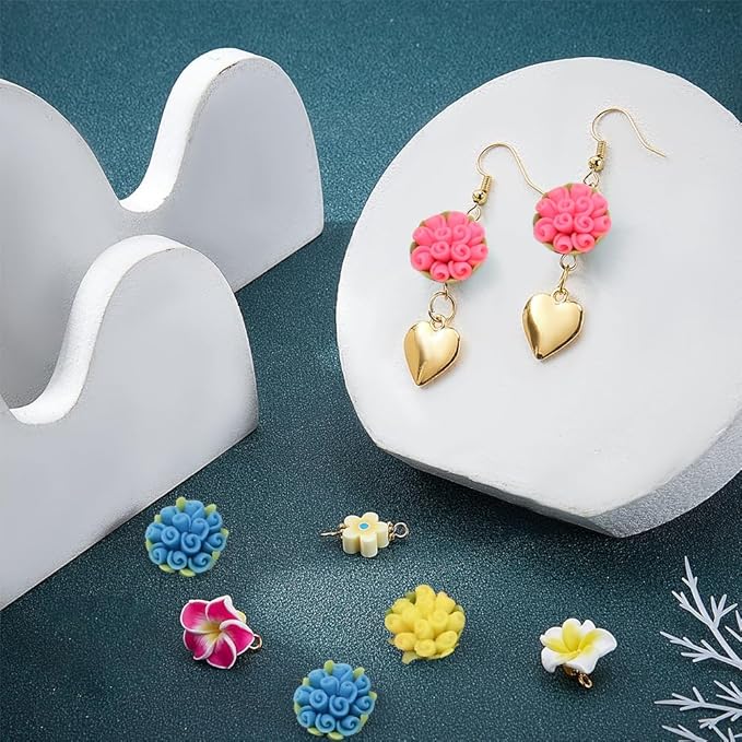SUNNYCLUE 1 Box 60Pcs 3 Styles Flower Connector Charm Colorful Rose Links Floral Polymer Clay Beads Connectors Gold Plated for Jewelry Making Charms DIY Bracelets Findings, Mixed Colors