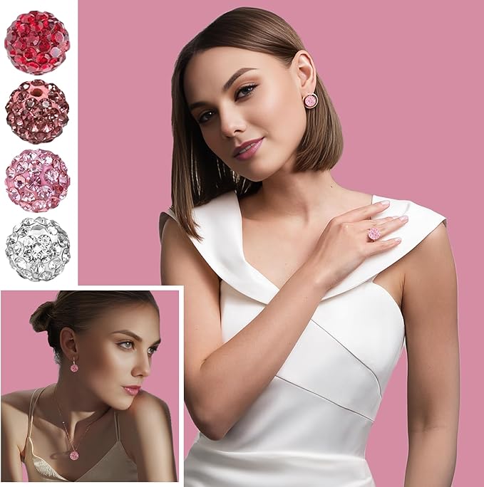 Valentine's Rhinestone Beads for Baseball Necklace-Valentine Disco Ball Beads Rhinestone Clay Bead for Earring Jewelry Making,Necklace Bracelet,DIY Craft Supplies(100 pcs Pink)