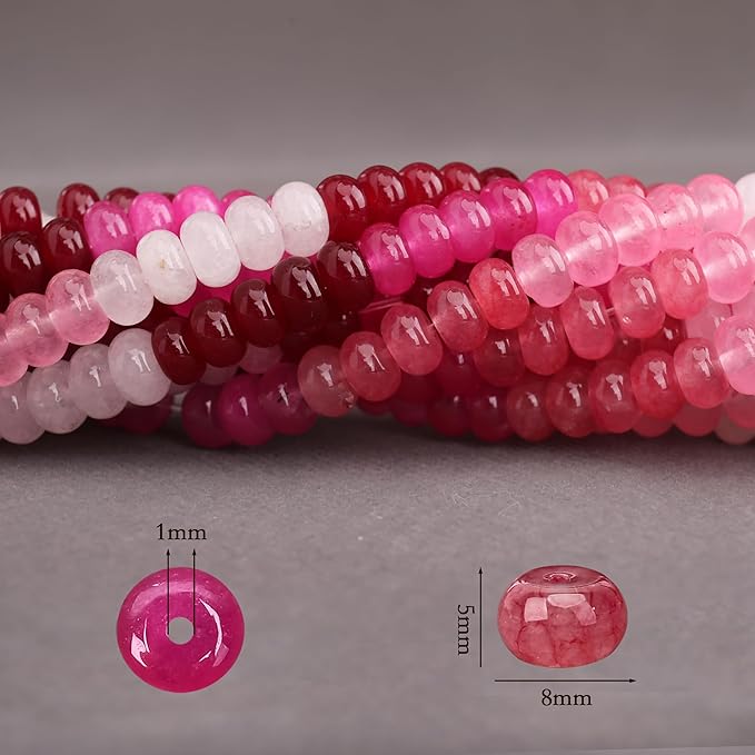 2 Strands (150PCs) Pink Shade Jade Rondelle Beads, 5 * 8mm Gemstone Loose Spacer Abacus Disk Beads for DIY Bracelet Necklace Earrings Jewelry Making, Craft Supplies Beading Kit