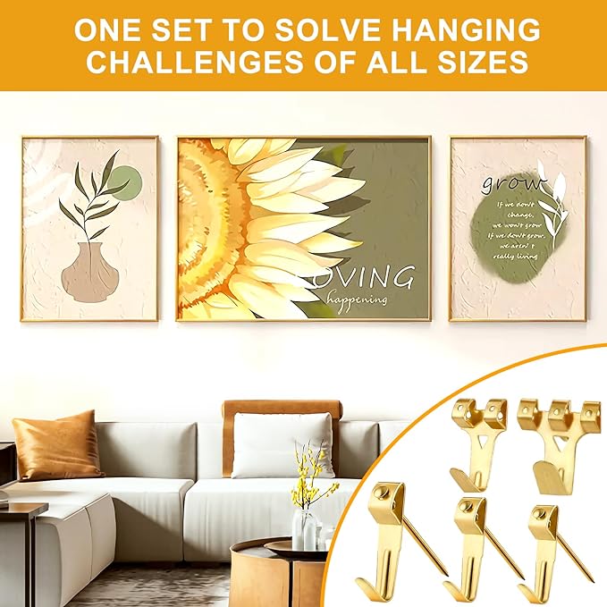 KURUI 303Pcs Picture Hanging Kit, Picture Hangers Assorted Kit with Heavy Duty Picture Hanging Hooks/Hardware Nails/Sawtooth/Wire/D Rings/Level, Metal Picture Wall Hooks for Frame Canvas Mounting