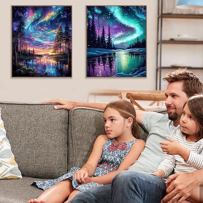 3 Pack Stamped Cross Stitch Kits for Adults - Cross Stitch Kits for Beginners,11 CT Aurora Landscape Cross Stitch Patterns Dimensions DIY Counted Cross Stitch Kits for Adults Arts Craft 12x16 inch