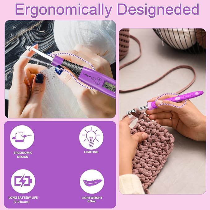 Transplant Crochet Hook Set with Stitch Counter,Crochet Kit with 24 Different Size Interchangeable Crochet Needle,Ergonomic with 2 Levels Led and Digital Stitch Counter for Crocheting and Knitting