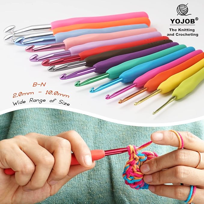 YOJOB 2Pack Size J / 6mm, K / 6.5mm Crochet Hooks, Super Smooth & Ergonomic for Beginner and Advanced (6.0mm, 6.5mm)