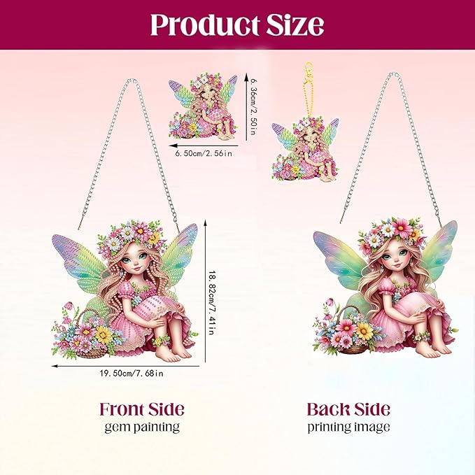 Masendp Fairy Diamond Painting Double-Sided Hanging Ornament Set, DIY Irregular Shaped Rhinestone Window Decoration Set, Suitable for Home and Garden Wall Decoration Gifts