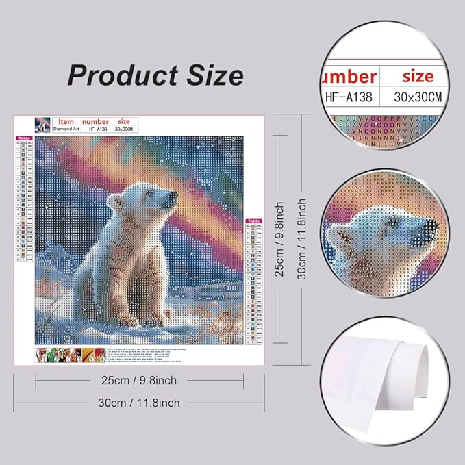hill froeistung Polar Bear Diamond Art Painting Kits for Adults,Aurora Borealis Diamond Art Kits for Beginners, 5D DIY Round Full Drill Diamond Dots Gem Art Craft for Home Decor Gift 12x12inch