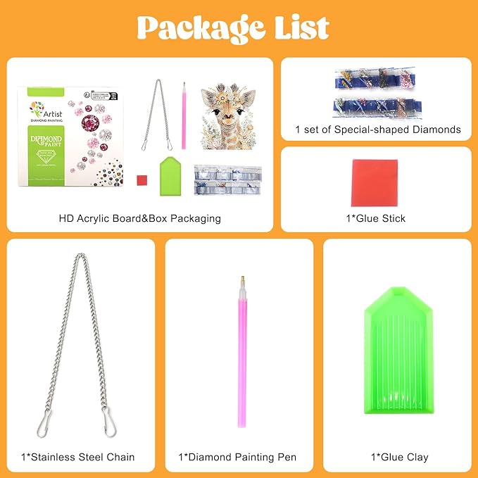 AIRDEA Hanging Diamond Painting Kits Giraffe,Special Shaped Diamond Art Kits for Beginner Flowers and Animals Gem Art Pendant Decor,7.63x6.53in