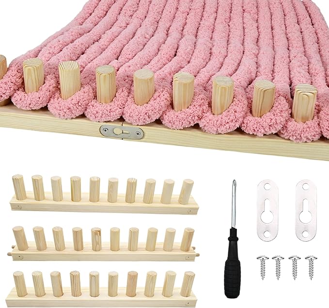 ZMJY 46" Adjustable Chunky Yarn Loom Kit for DIY Blankets | Beginner-Friendly Hand Knitting Loom with Modular Wooden Frame | No Needles Required for Family Craft, Home Decor & Stress Relief