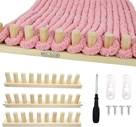 ZMJY 46" Adjustable Chunky Yarn Loom Kit for DIY Blankets | Beginner-Friendly Hand Knitting Loom with Modular Wooden Frame | No Needles Required for Family Craft, Home Decor & Stress Relief