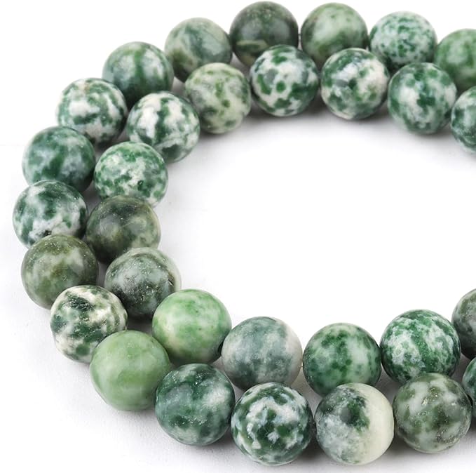 Natural Gemstone Beads for Jewelry Making - 6mm Stone Round Craft Beads for Bracelets(58-62pcs, Green Spot Jasper)