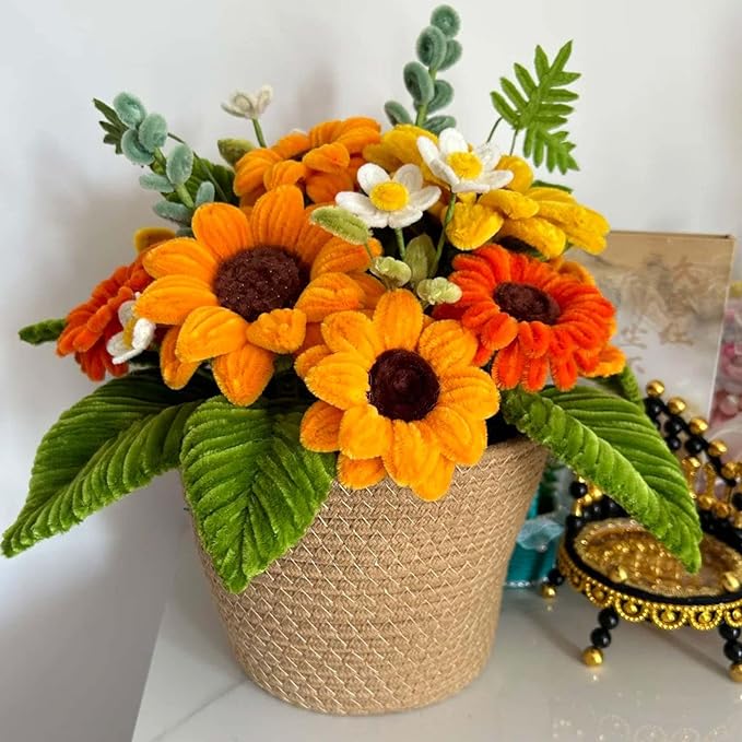 Peryiter 371 Pipe Cleaners Flowers Set, Mixed Colors Chenille Stems Bulk with Floral Wires, Gardening Tape, Stamen for DIY Flower Making Kit, Gift Idea for Mother's Day(Orange)