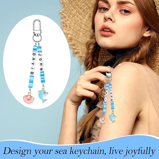 Tondiamo 2823 Pcs Ocean Beach Keychain Making Kit DIY Craft Sea Themed Key Ring Seashell Starfish Mermaid Charms Letters Beads String for Gift Jewelry Key Ring Backpack Accessories