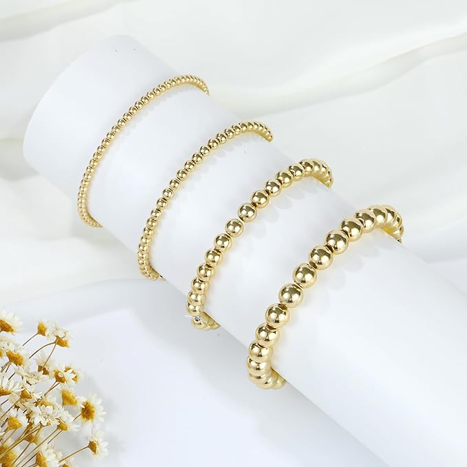 1100 Pcs Smooth Round Beads - 3/4/6/8mm Gold Spacer Loose Ball Bead Kits for Bracelet Jewelry Making