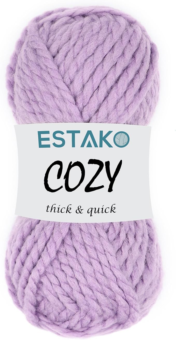 Estako Cozy Thick & Quick Yarn 20% Wool 80% Acrylic Soft Super Bulky Weight #6 Knitting and Crocheting Yarn 3.52 oz (100gr) 65 yds (60 m) (50658-Lilac)