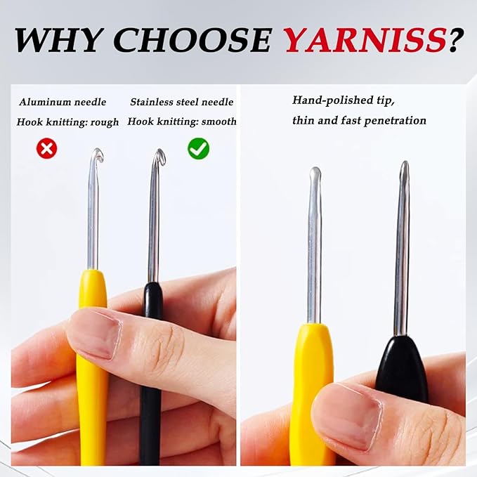 Yarniss 3mm Ergonomic Crochet Hook for Arthritic Hands, Stainless Steel Crochet Needle with Wood Handle, Smooth Glide Yarn Needle for Knitting & Crocheting