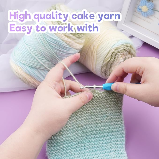 Cake Yarn for Crocheting,Colorful Crochet Yarn 3x100g 60% Cotton 30% Acrylic 10% Wool,Soft Fluffy Gradient Ombré Cotton Yarn for Crocheting Sweater,Blanket,Glove