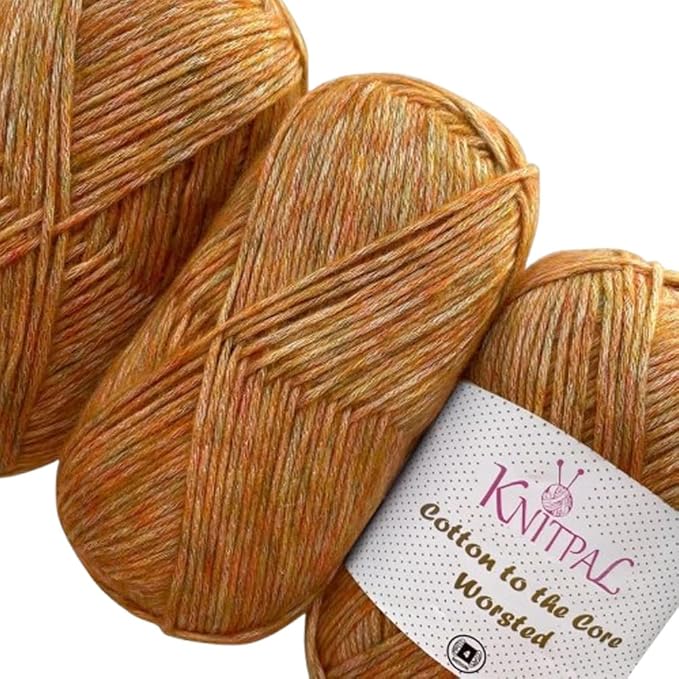 Cotton to The Core Worsted Weight Yarn for Crocheting, 3-Pack (654Yds / 300G), Free Patterns, Beginners Friendly - Soft Cotton Yarn for Knitting - #4 Medium Worsted Weight - Golden Yellow