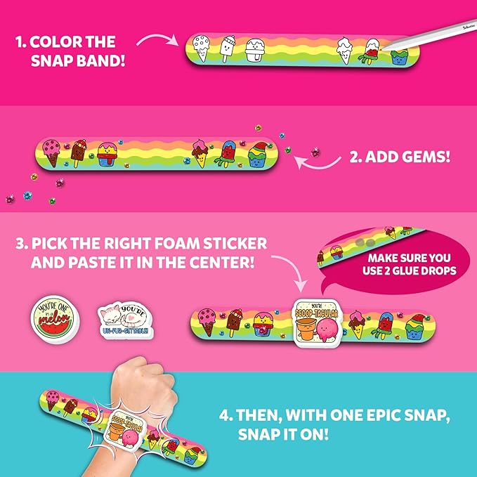 skillmatics craft activity - snap bandz, friendship bands, diy jewelry art & craft activity, mess-free, creative kit, 8 bands (8.6"), gifts for girls & boys ages 4, 5, 6, 7, 8, 9, 10