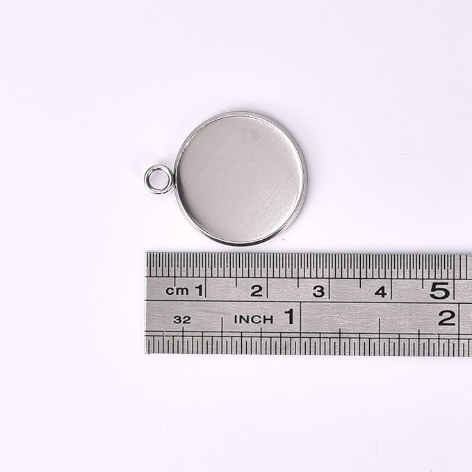 LANBEIDE 30 Pieces Stainless Steel Round Pendant Blank Tray, 30 Pieces Clear Glass Cabochons for Jewelry Making Camo Resin Druzy Cabochons 20x20mm (Total 60 Pcs)