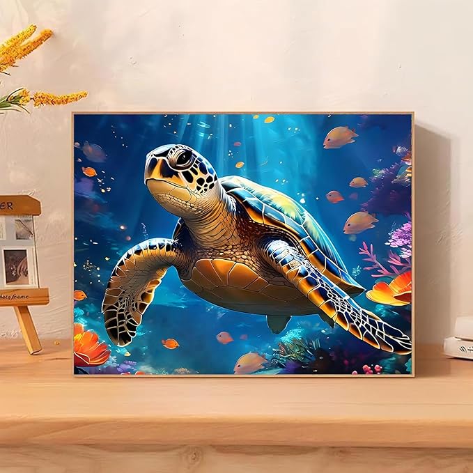 Reivworl Sea Turtles Diamond Art Kits for Adults, Turtles Diamond Painting Kits, Gem Art Kit for Gifts and Home Interior Decor 12x16 Inch