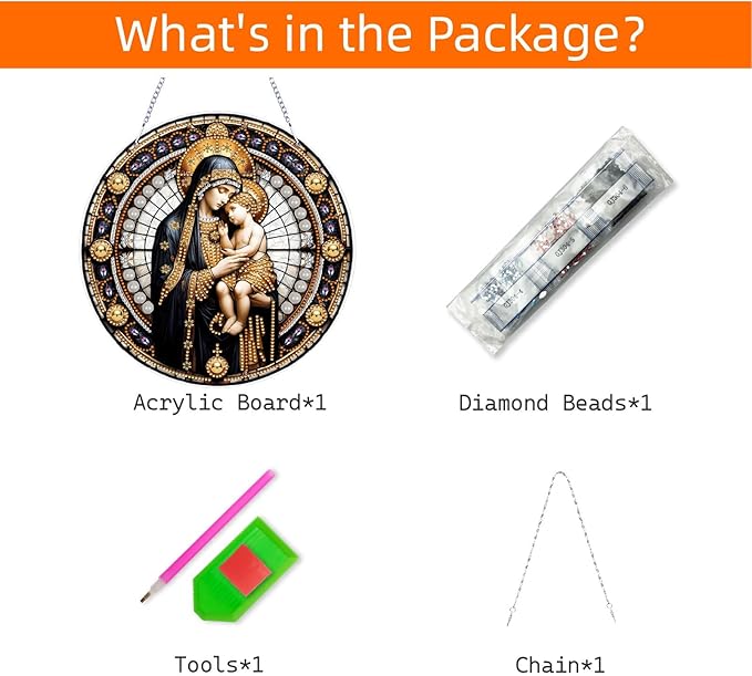 VODAPYC Religious Diamond Art Acrylic Hanging Kits for Adults, DIY Double Sided Special Shaped Christian Diamonds Painting Windows Pendant Ornament for Home Decor(Virgin Mary)