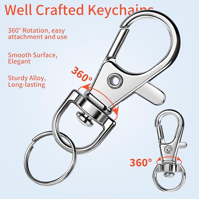 LEOBRO 60 PCS Swivel Snap Hooks and Key Rings, Keychain Clips and Key Chain Rings, Metal Split Rings, Keychain Making Kit, for Key, Key Chains, Jewelry Making, Crafts, Silver