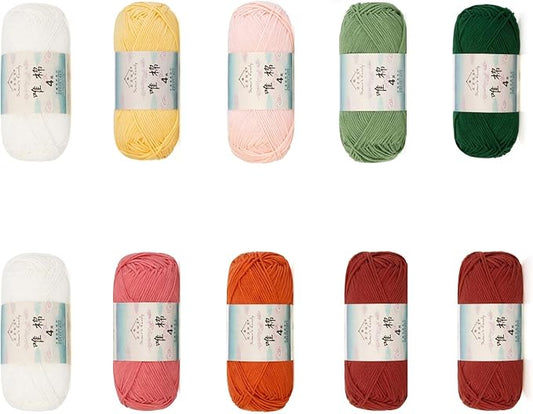 Susan’s Family 4‑Ply Yarn Combo 10 Packs – 60% Cotton 40% Acrylic Yarn for Knitting & Crochet, DIY Scarf & Blanket Pattern & Video Tutorials, Handmade Gift - Color Master (12#Imperial Peony)