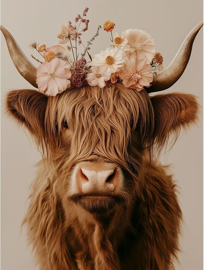 Stamped Cross Stitch Kits for Adults Beginners, Cow Flowers Easy DIY Counted Cross Stitch Kit Printed Patterns Dimensions Needlepoint Art Crafts Embroidery Kits for Home Wall Decor 15.7x11.8 inches