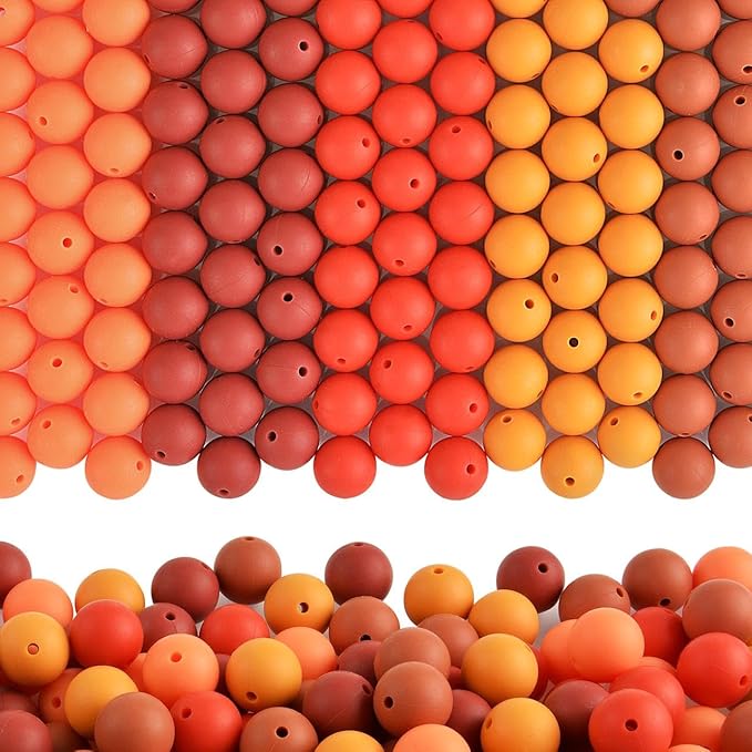 ZIFTY 150Pcs Silicone Beads for Keychain Making Kit 15mm Bulk Loose Round Rubber Silicone Focal Beads for Pens, Necklace Bracelet Making Kit, Jewelry, Art, Crafts, DIY(Orange)